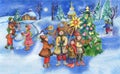 New year, childrenÃ¢â¬â¢s, New YearÃ¢â¬â¢s illustration, for a book, magazine and greeting card, Ukrainian Christmas
